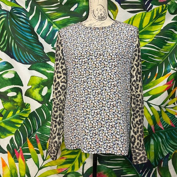 $250 Equipment Women’s Small Floral Leopard Silk Button Up Office Work Blouse - Picture 1 of 9